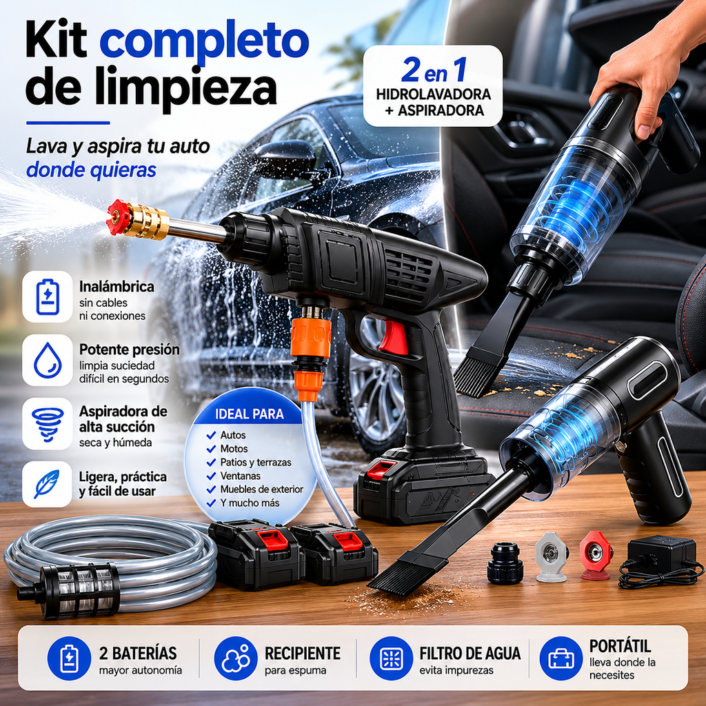 Kit Completo de Limpieza Automotriz Portátil